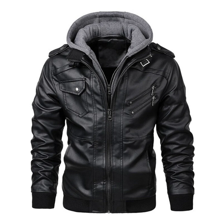 Jacob | Leather Jacket with Hood for Men