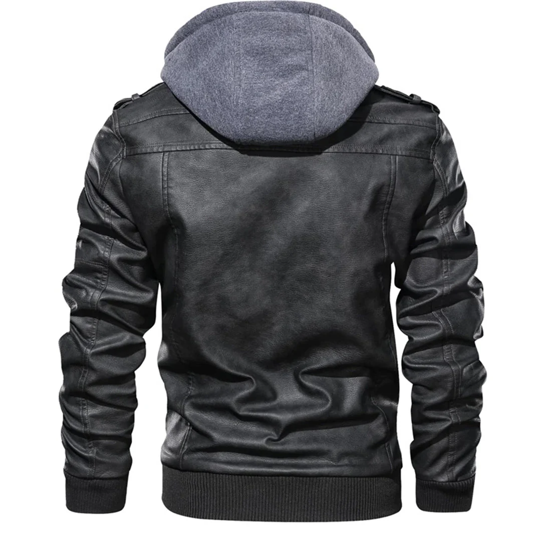 Jacob | Leather Jacket with Hood for Men