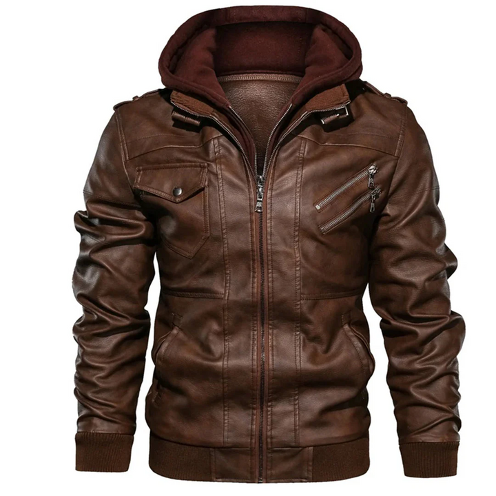 Jacob | Leather Jacket with Hood for Men